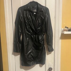 Aqua Black Faux Leather Mini Dress